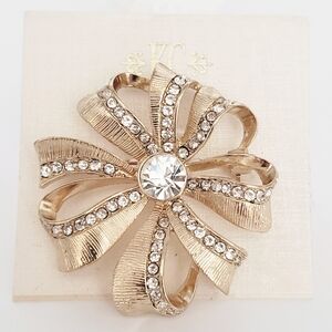 NWT KC Gold and Silver Rhinestone Bow Brooch